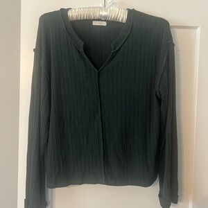 Lush Forest Green Ribbed Long-Sleeve Top